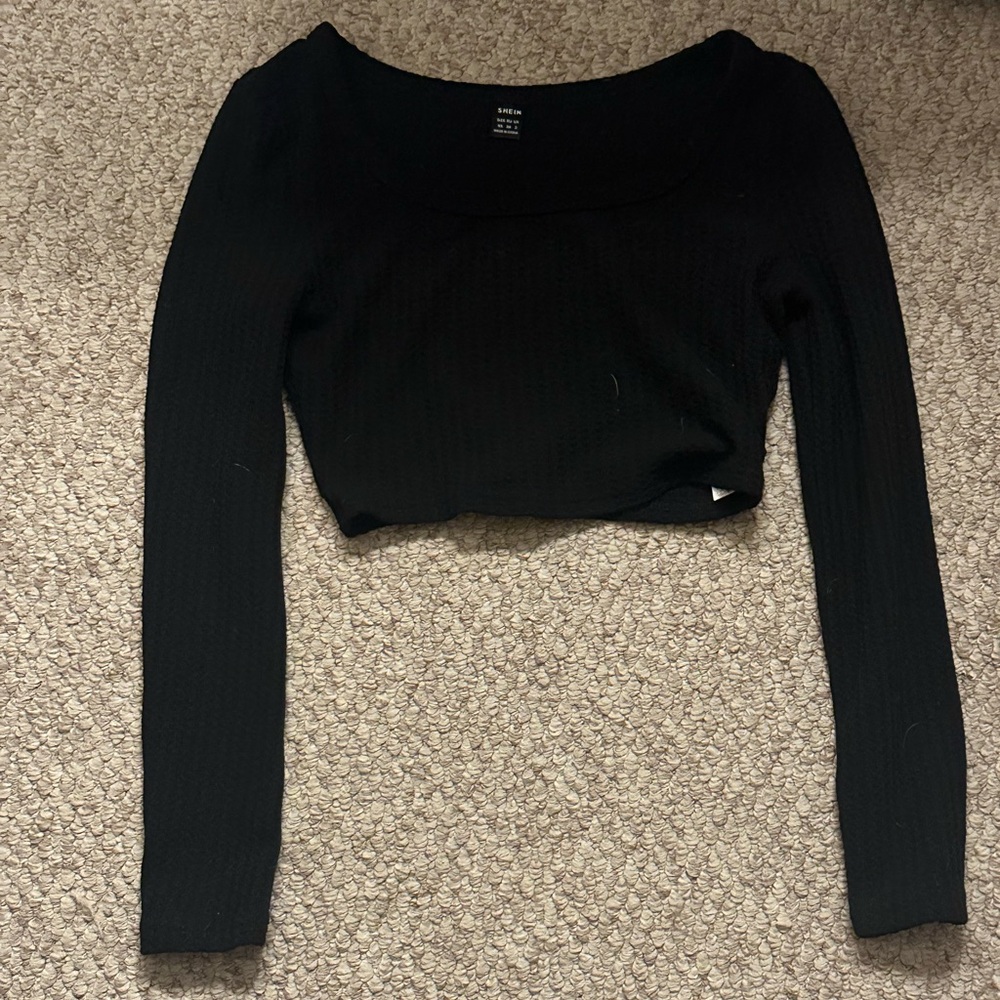 shein rib knit crop black long sleeve